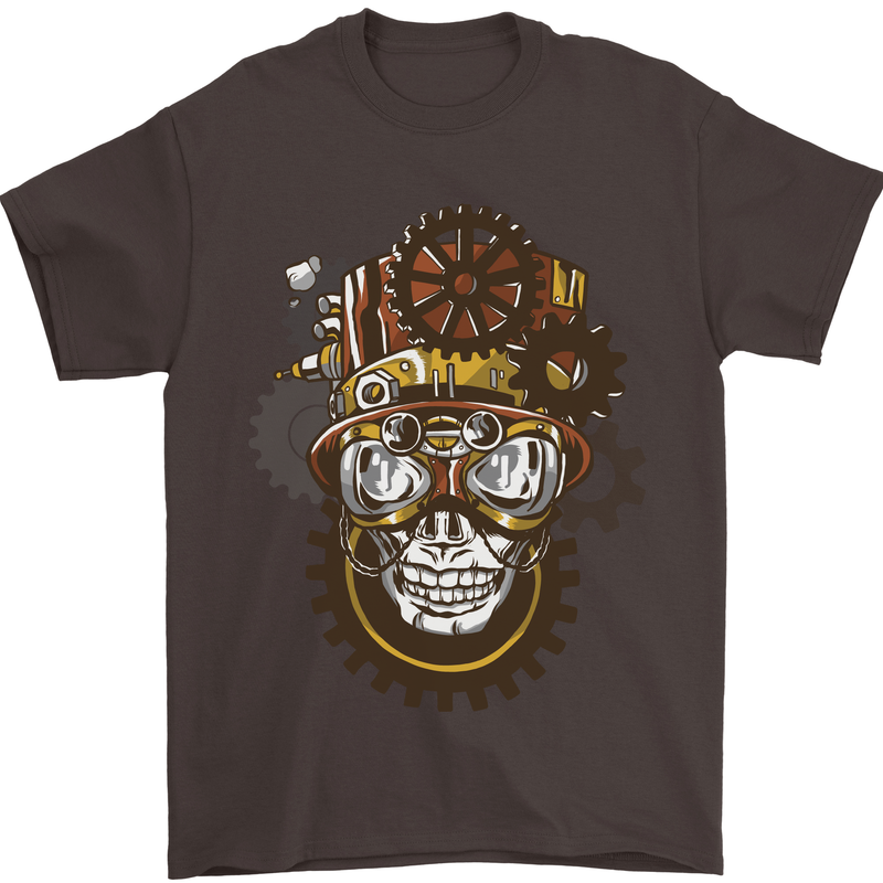 Steampunk Skull Mens T-Shirt Cotton Gildan Dark Chocolate
