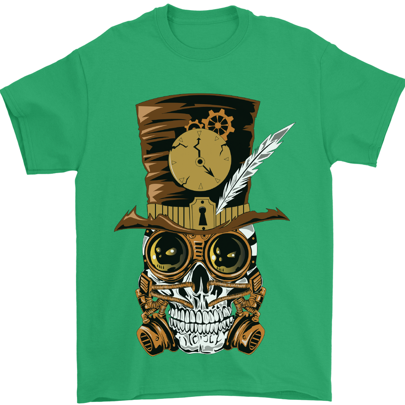 Steampunk Skull Mens T-Shirt Cotton Gildan Irish Green
