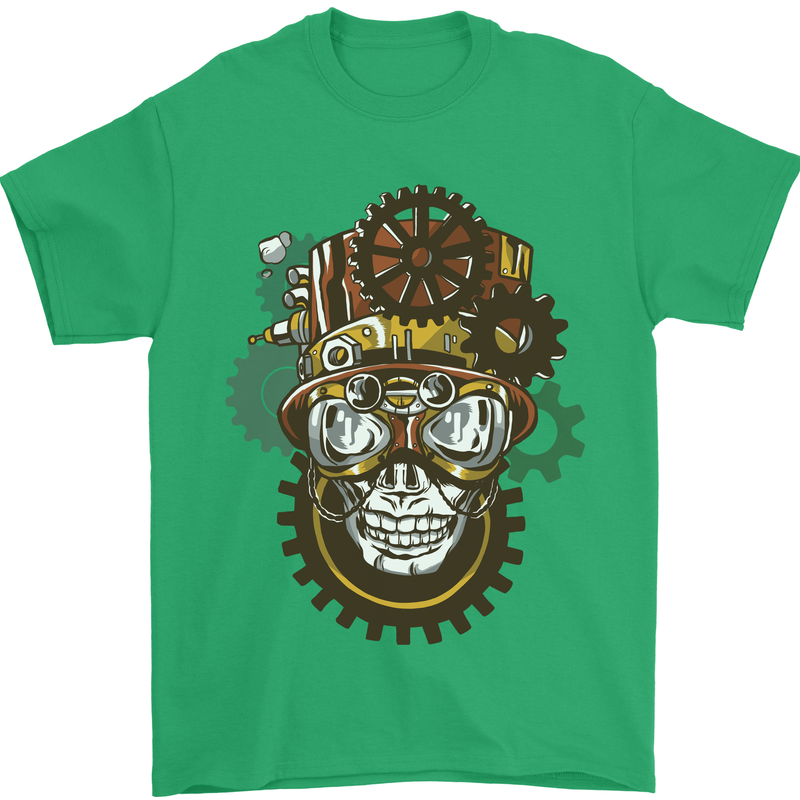 Steampunk Skull Mens T-Shirt Cotton Gildan Irish Green