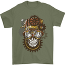 Steampunk Skull Mens T-Shirt Cotton Gildan Military Green