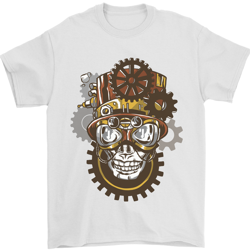 Steampunk Skull Mens T-Shirt Cotton Gildan White