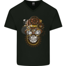 Steampunk Skull Mens V-Neck Cotton T-Shirt Black