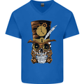 Steampunk Skull Mens V-Neck Cotton T-Shirt Royal Blue
