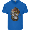 Steampunk Skull Mens V-Neck Cotton T-Shirt Royal Blue