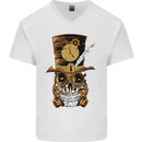 Steampunk Skull Mens V-Neck Cotton T-Shirt White