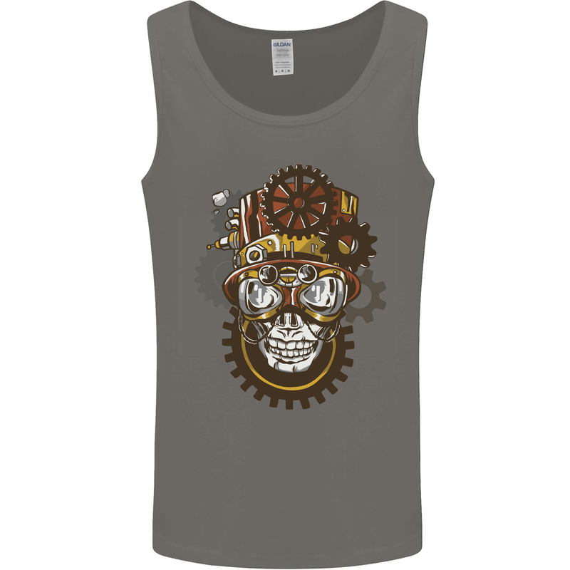 Steampunk Skull Mens Vest Tank Top Charcoal