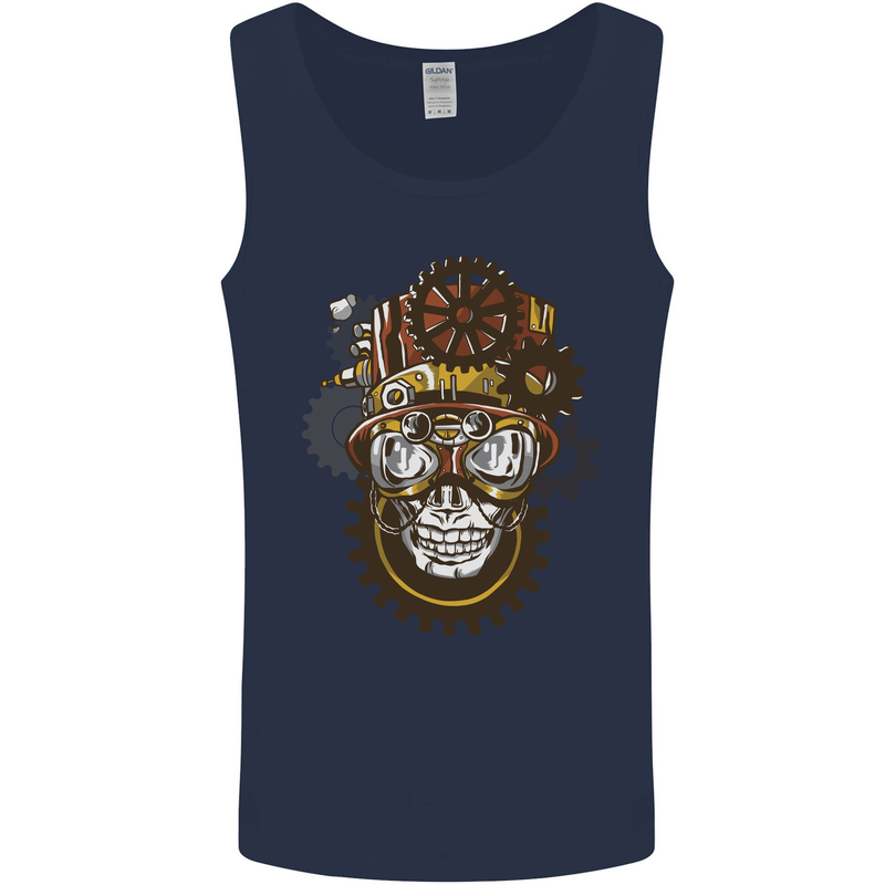 Steampunk Skull Mens Vest Tank Top Navy Blue