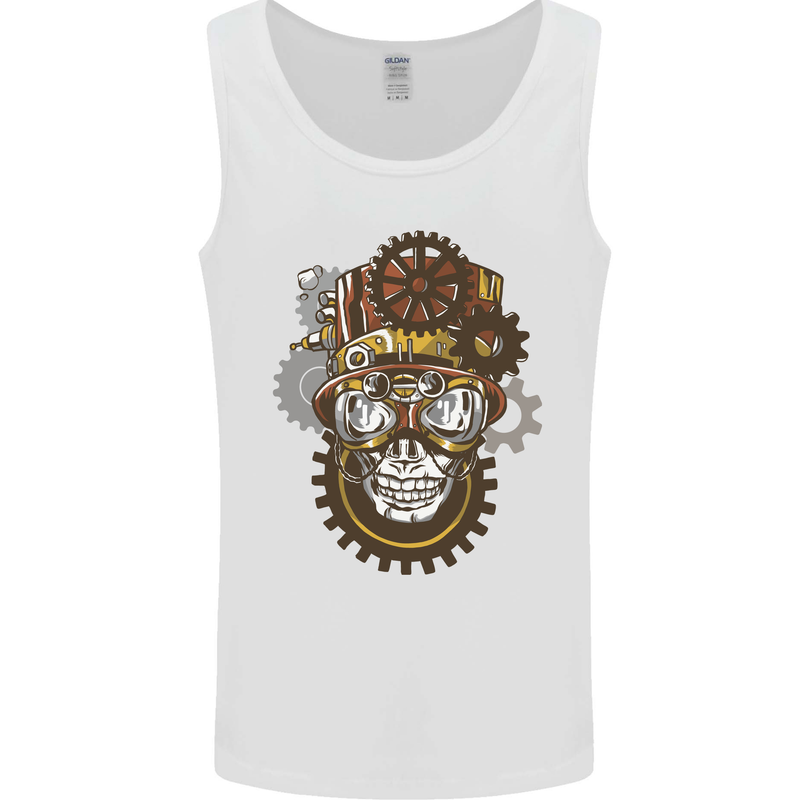 Steampunk Skull Mens Vest Tank Top White