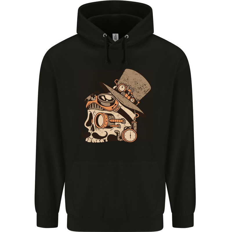Steampunk Skull With Moustache Childrens Kids Hoodie Black