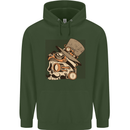 Steampunk Skull With Moustache Childrens Kids Hoodie Forest Green