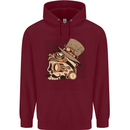 Steampunk Skull With Moustache Childrens Kids Hoodie Maroon