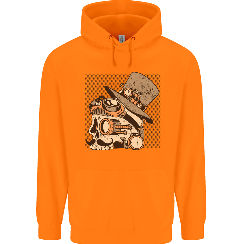 Steampunk Skull With Moustache Childrens Kids Hoodie Orange