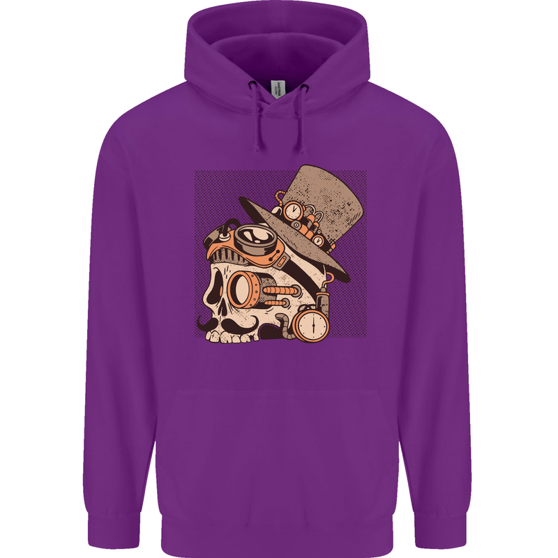 Steampunk Skull With Moustache Childrens Kids Hoodie Purple