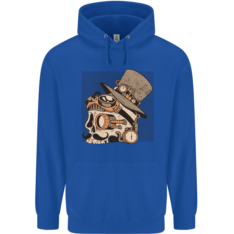 Steampunk Skull With Moustache Childrens Kids Hoodie Royal Blue