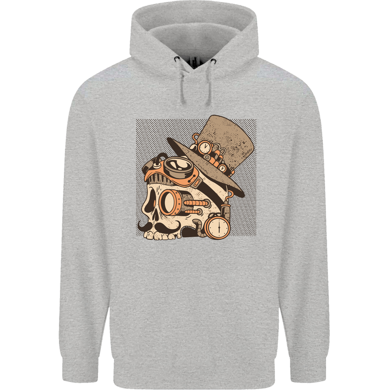Steampunk Skull With Moustache Childrens Kids Hoodie Sports Grey