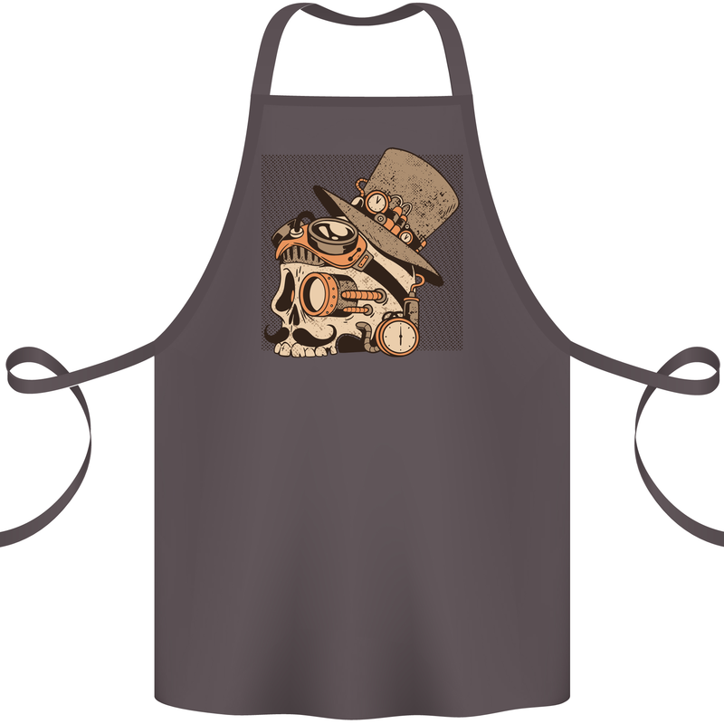 Steampunk Skull With Moustache Cotton Apron 100% Organic Dark Grey