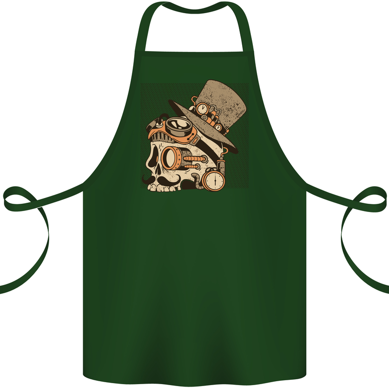 Steampunk Skull With Moustache Cotton Apron 100% Organic Forest Green