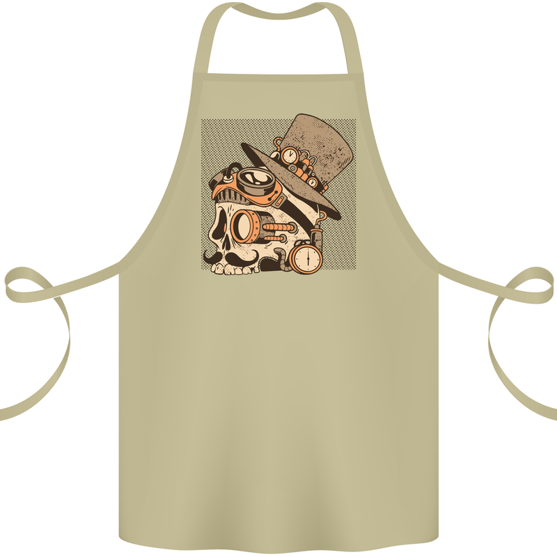 Steampunk Skull With Moustache Cotton Apron 100% Organic Khaki