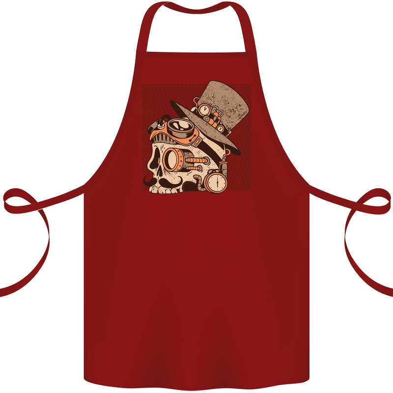 Steampunk Skull With Moustache Cotton Apron 100% Organic Maroon
