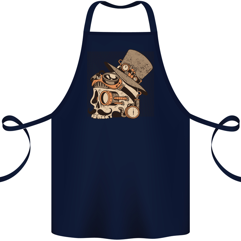 Steampunk Skull With Moustache Cotton Apron 100% Organic Navy Blue