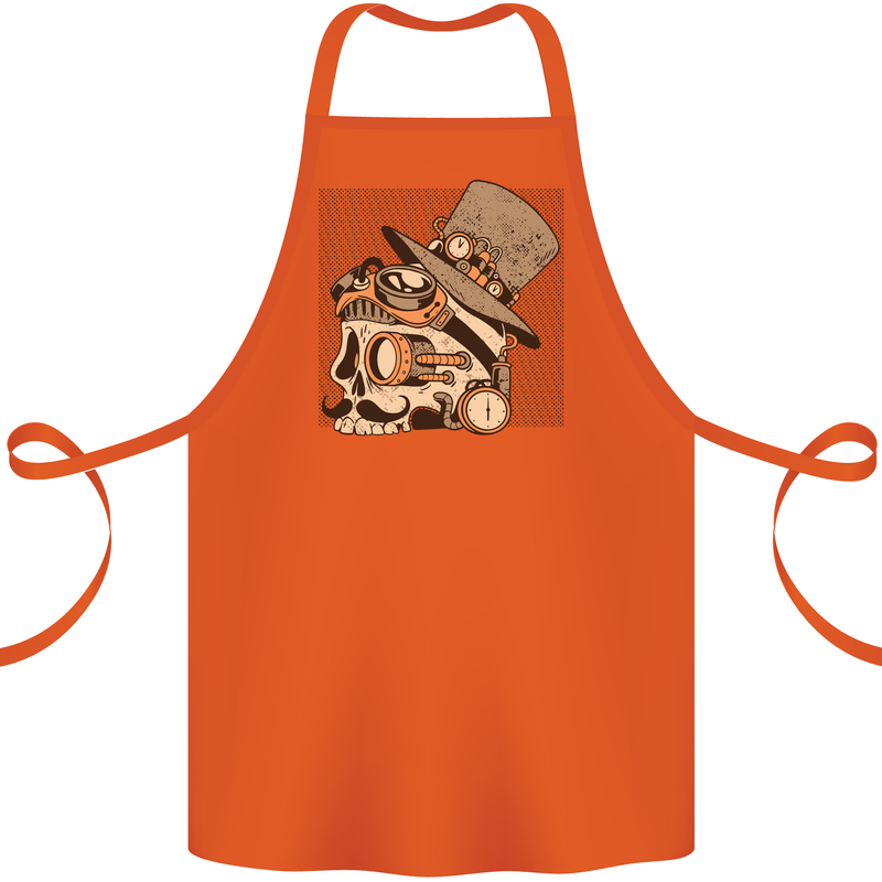 Steampunk Skull With Moustache Cotton Apron 100% Organic Orange