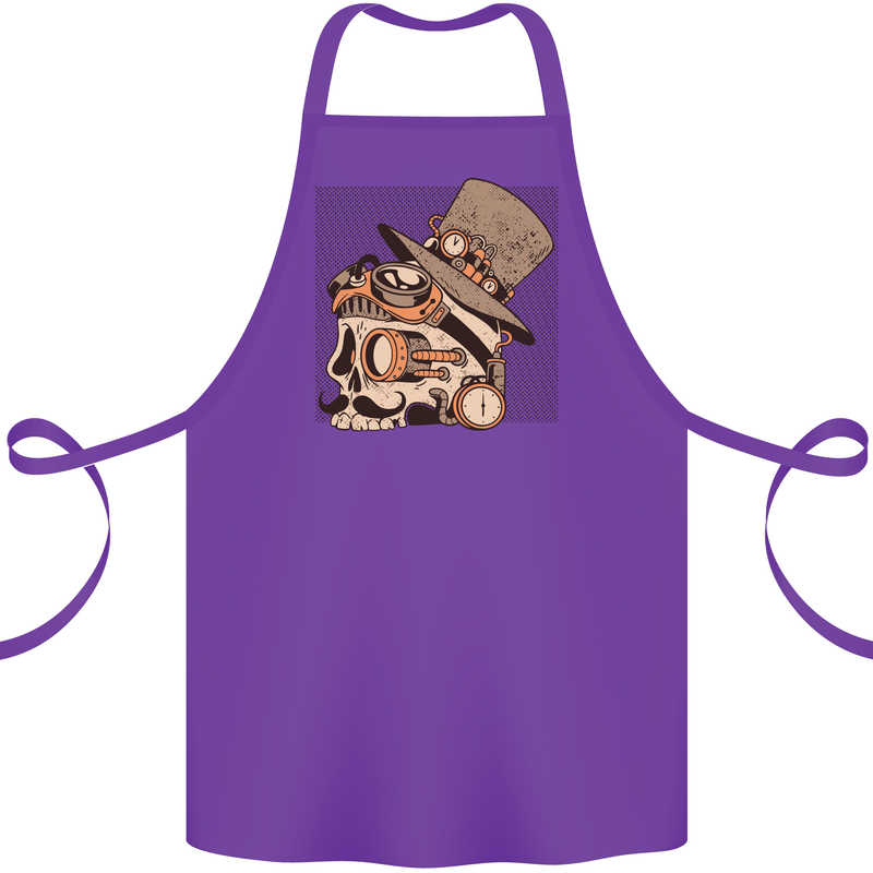 Steampunk Skull With Moustache Cotton Apron 100% Organic Purple