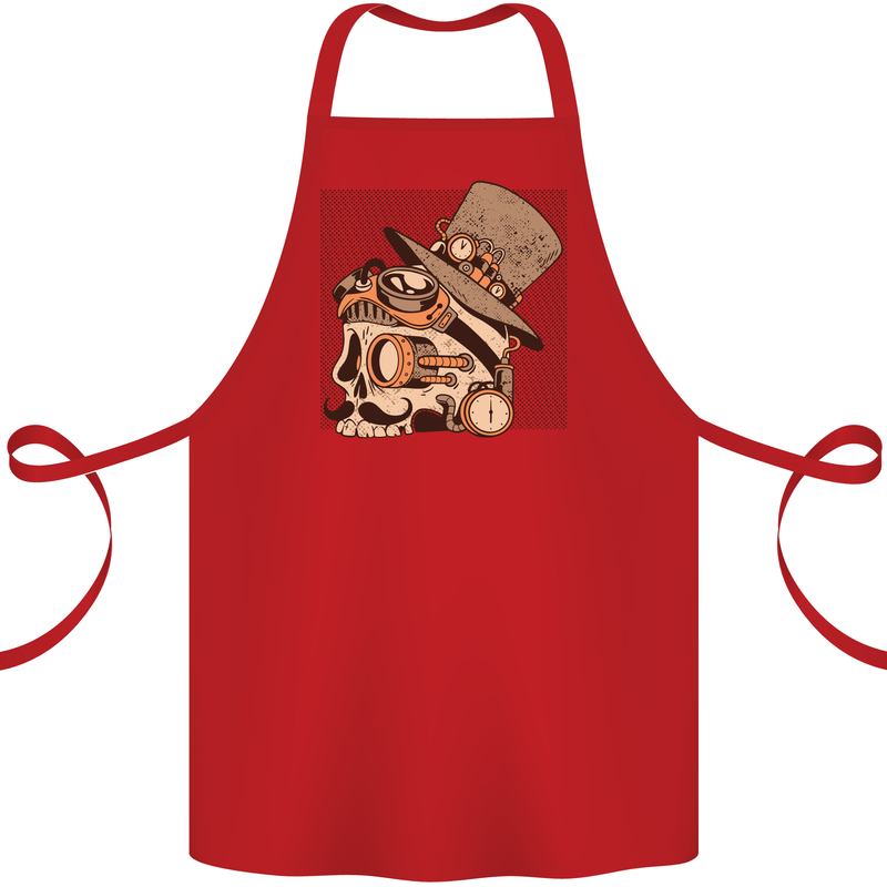 Steampunk Skull With Moustache Cotton Apron 100% Organic Red