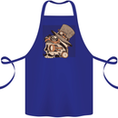 Steampunk Skull With Moustache Cotton Apron 100% Organic Royal Blue