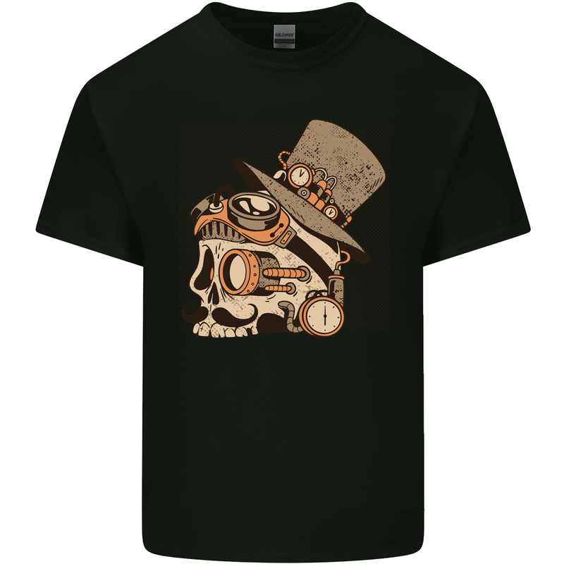 Steampunk Skull With Moustache Kids T-Shirt Childrens Black