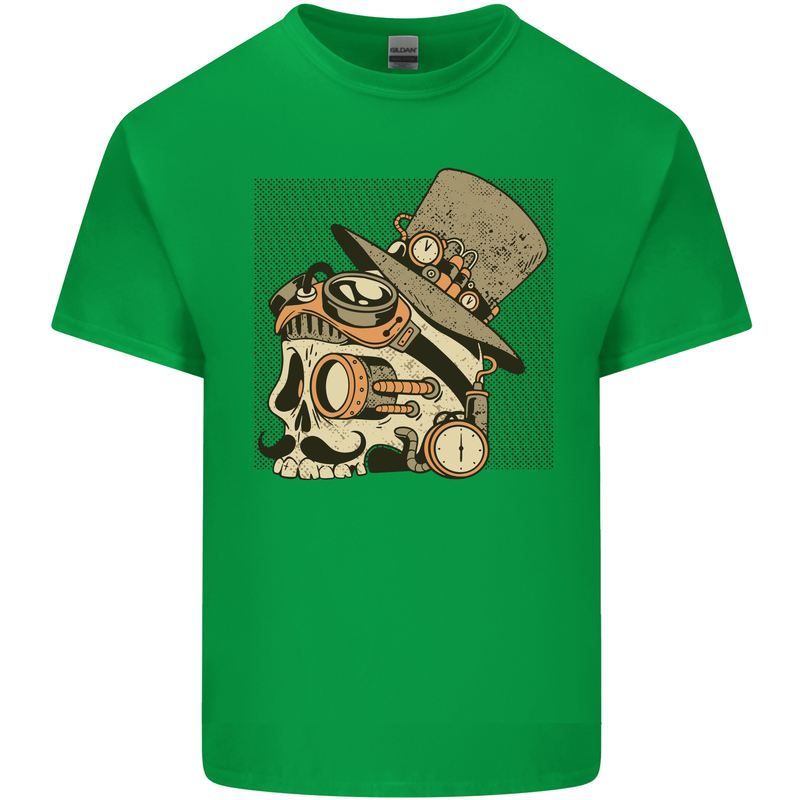 Steampunk Skull With Moustache Kids T-Shirt Childrens Irish Green