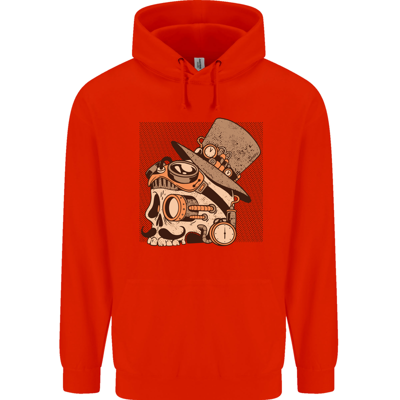 Steampunk Skull With Moustache Mens 80% Cotton Hoodie Bright Red