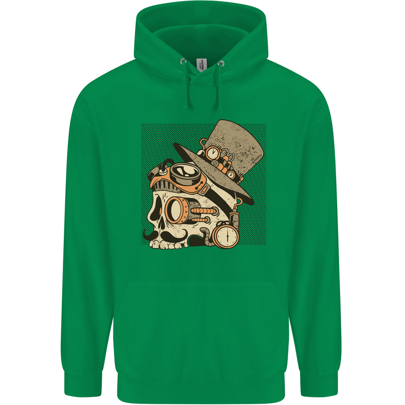 Steampunk Skull With Moustache Mens 80% Cotton Hoodie Irish Green