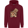 Steampunk Skull With Moustache Mens 80% Cotton Hoodie Maroon