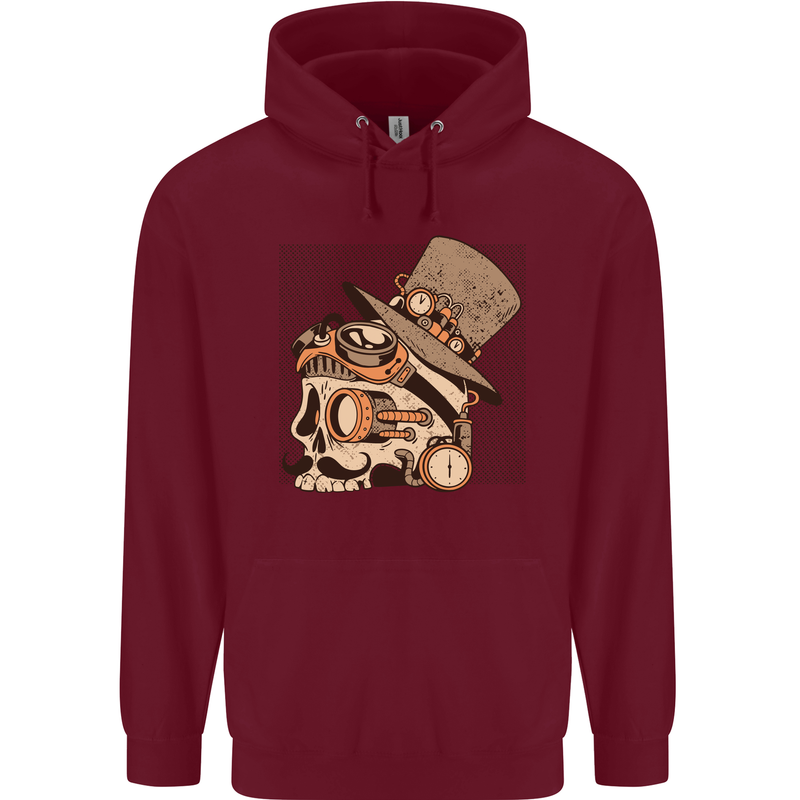 Steampunk Skull With Moustache Mens 80% Cotton Hoodie Maroon