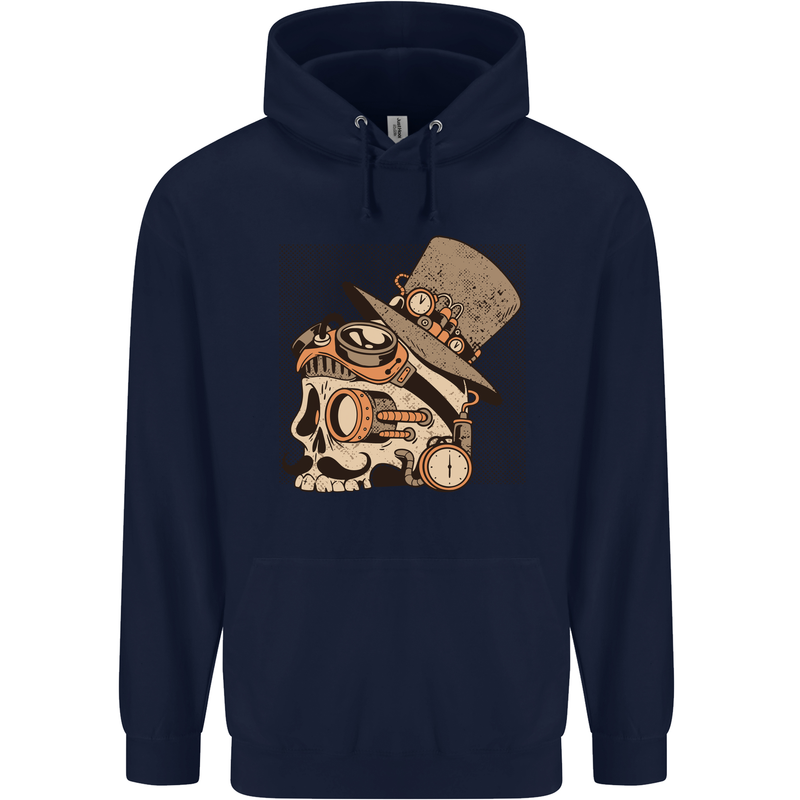 Steampunk Skull With Moustache Mens 80% Cotton Hoodie Navy Blue