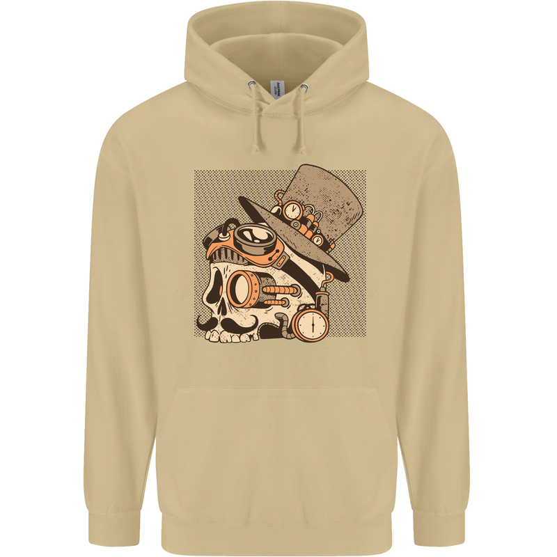 Steampunk Skull With Moustache Mens 80% Cotton Hoodie Sand