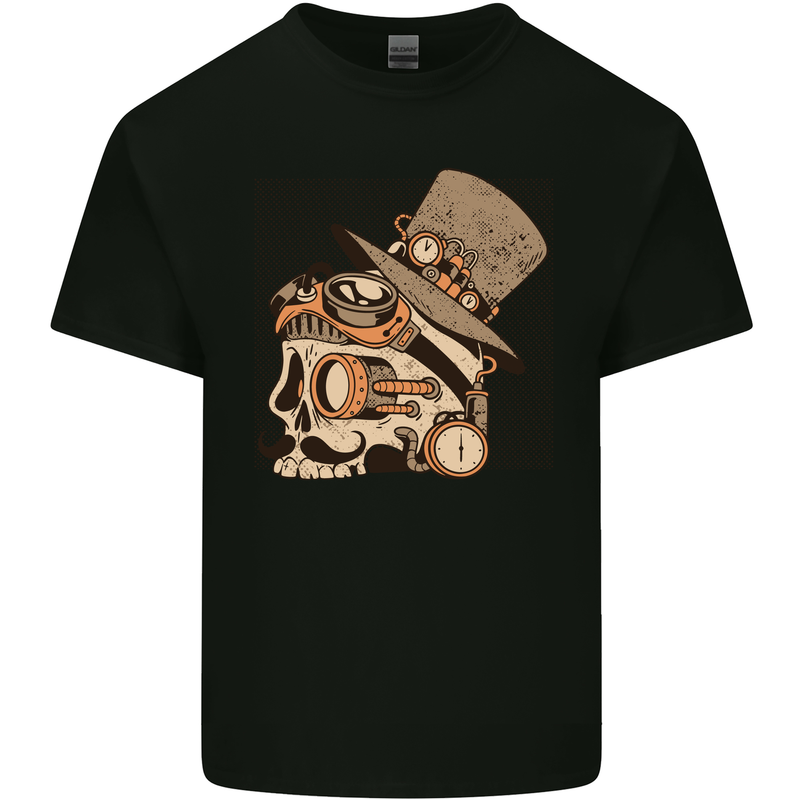 Steampunk Skull With Moustache Mens Cotton T-Shirt Tee Top Black