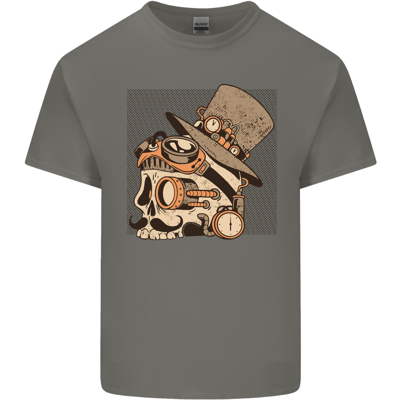 Steampunk Skull With Moustache Mens Cotton T-Shirt Tee Top Charcoal