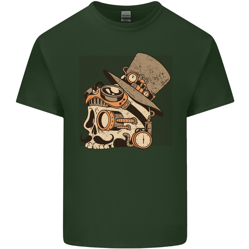 Steampunk Skull With Moustache Mens Cotton T-Shirt Tee Top Forest Green