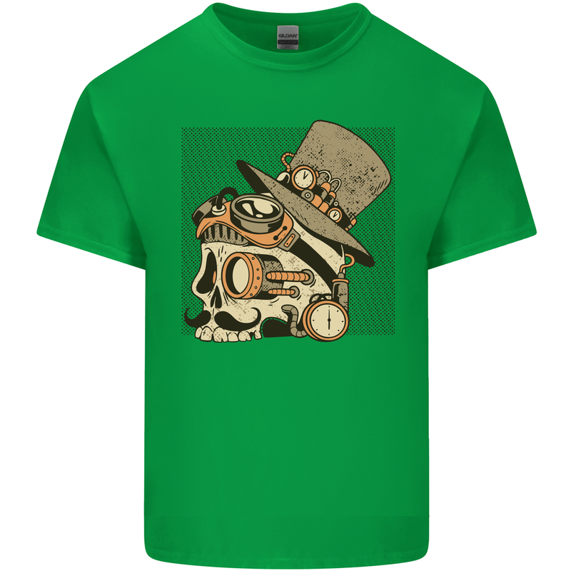 Steampunk Skull With Moustache Mens Cotton T-Shirt Tee Top Irish Green