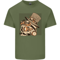 Steampunk Skull With Moustache Mens Cotton T-Shirt Tee Top Military Green