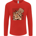Steampunk Skull With Moustache Mens Long Sleeve T-Shirt Red