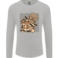 Steampunk Skull With Moustache Mens Long Sleeve T-Shirt Sports Grey