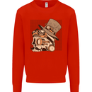 Steampunk Skull With Moustache Mens Sweatshirt Jumper Bright Red