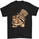 Steampunk Skull With Moustache Mens T-Shirt Cotton Gildan Black