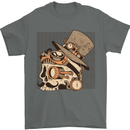 Steampunk Skull With Moustache Mens T-Shirt Cotton Gildan Charcoal