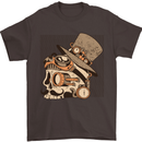 Steampunk Skull With Moustache Mens T-Shirt Cotton Gildan Dark Chocolate