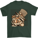 Steampunk Skull With Moustache Mens T-Shirt Cotton Gildan Forest Green
