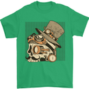 Steampunk Skull With Moustache Mens T-Shirt Cotton Gildan Irish Green