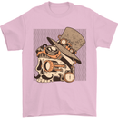 Steampunk Skull With Moustache Mens T-Shirt Cotton Gildan Light Pink
